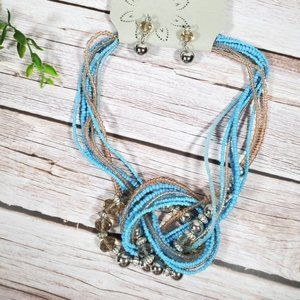 Beaded Knot Statement Necklace & Earrings Set